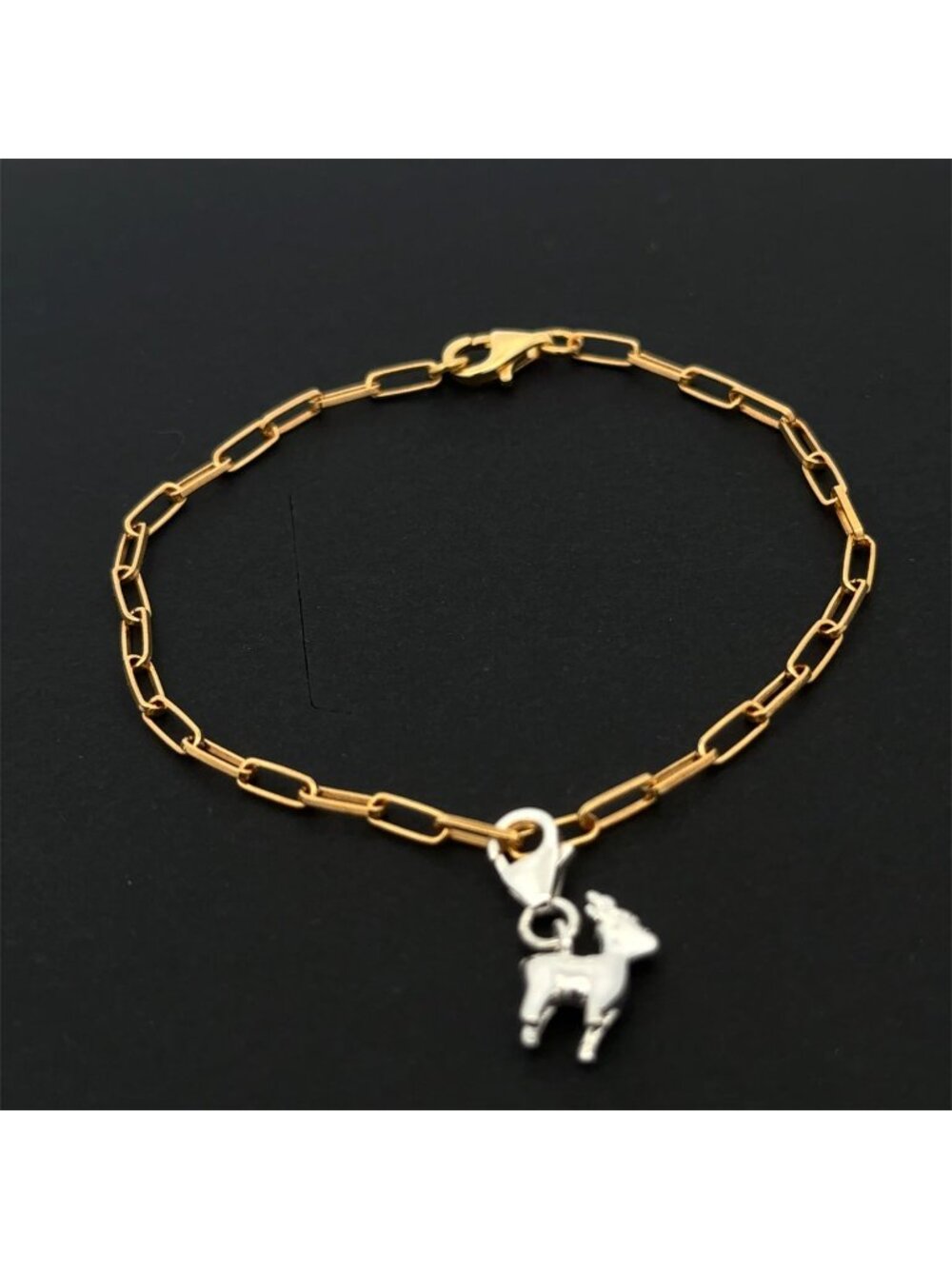 Gold Over 925 Sterling Silver Paperclip Chain Reindeer Charm Bracelet With Clasp